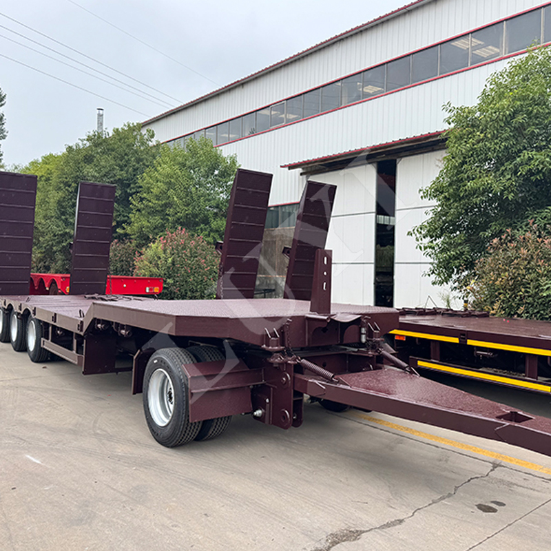 4 axle tow bar type full hanging low flat semi-trailer