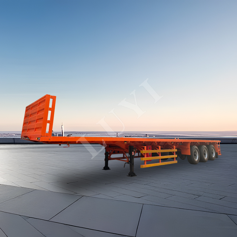 Orange three-axle flat semi-tr