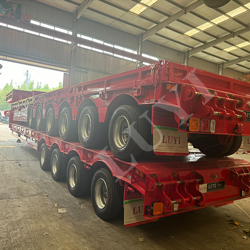 6 axle red low flat semi-trail