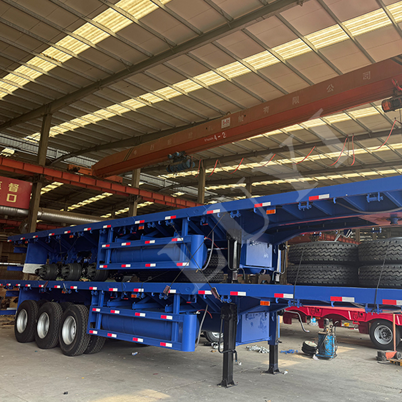 3 axis blue flat semi-trailer 