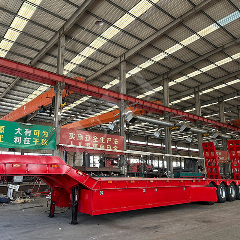 4 axle red low flat semi-trailer BRIDGE 