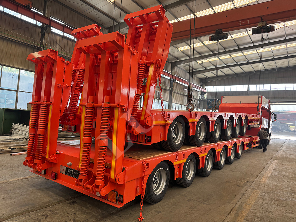 6 axle pull-out lowbed semi trailer with wood floor sent to Turkmenistan