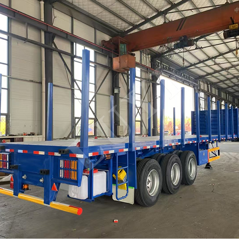3 axle flatbed semi-trailer with columns transport 60ton BPW axle